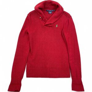 Polo Ralph Lauren Cowl Neck Shawl Collar Winter Ski Red Cotton Sweater Men's S